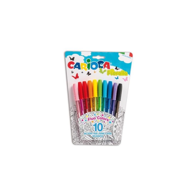  PENNA CARIOCA A SFERA COLORE FLUO FIORELLA CONFEZIONE DA 10 PZ